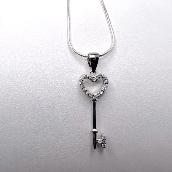 Sterling Silver Cz Key Necklace - Picture 9 of 16